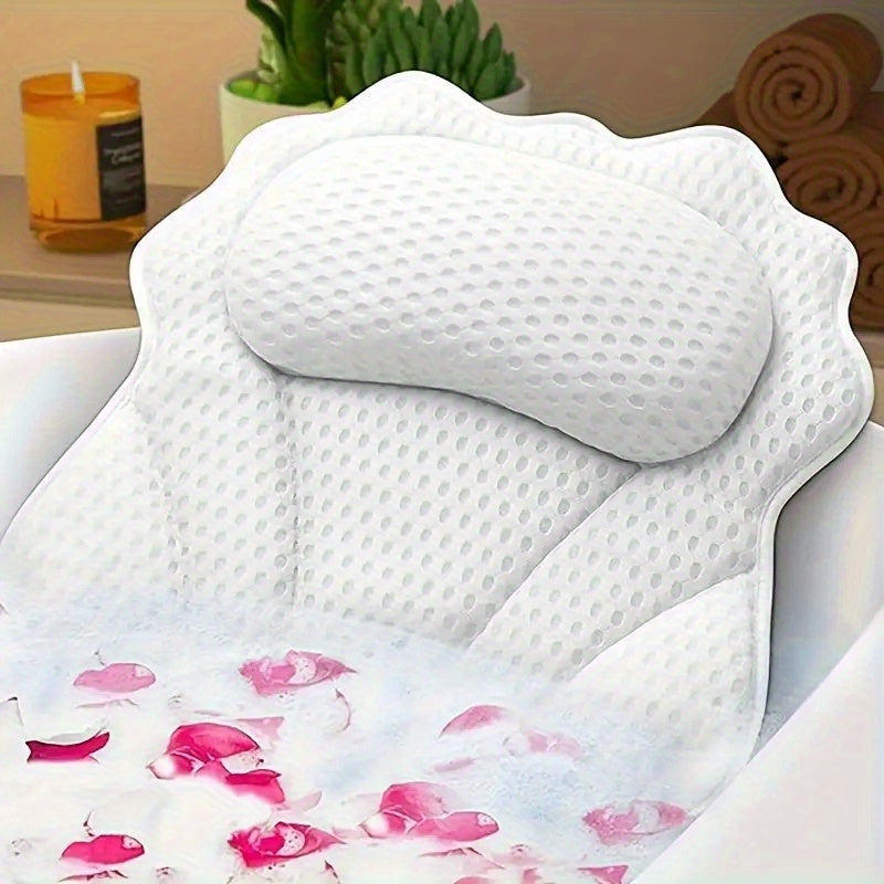 1pc Bathroom Pillow, Comfortable Soft And Machine Washable, 4D Fabric with 6 Suction Cups Non-Slip, Bathroom Bathtub Pillow, The Thickened Fabric Weighing 230 Square Grams Makes Your Bath More Comfortable