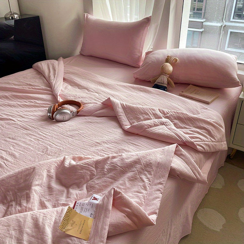 Luxury Lightweight Summer Quilt - Contemporary Solid Color with Piped Edges, Perfect for Air-Conditioning Naps, No Pillowcase Included