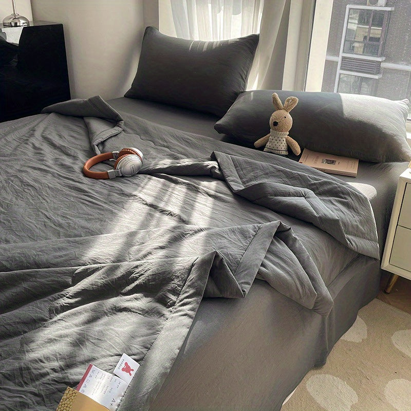 Luxury Lightweight Summer Quilt - Contemporary Solid Color with Piped Edges, Perfect for Air-Conditioning Naps, No Pillowcase Included
