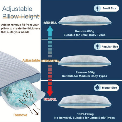 Cooling Body Pillow for Adults- Pillow Insert with Shredded Blue with Washable Pillowcase (20x54 Inch)