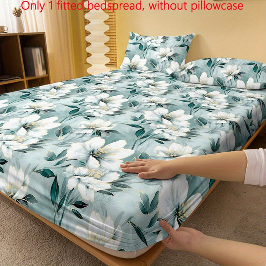 1pc Minimalist Modern Floral Print Brushed Fitted Sheet, Bedroom Printed Bedspread, Bedding Set (Pillowcases Not Included)