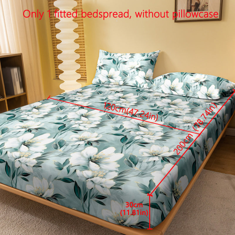 1pc Minimalist Modern Floral Print Brushed Fitted Sheet, Bedroom Printed Bedspread, Bedding Set (Pillowcases Not Included)