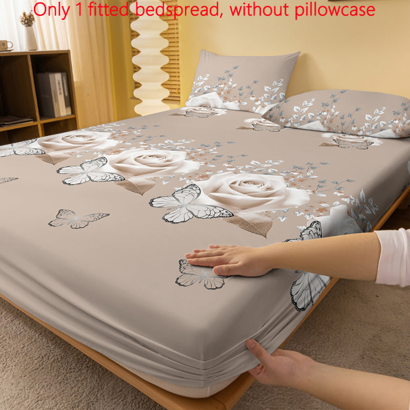 1pc Minimalist Modern Plant Floral Butterfly Golden Frame Rose Pattern Printed Brushed Bed Sheet, Printed Bedspread for Bedroom, Bedding (Excluding Pillowcases)