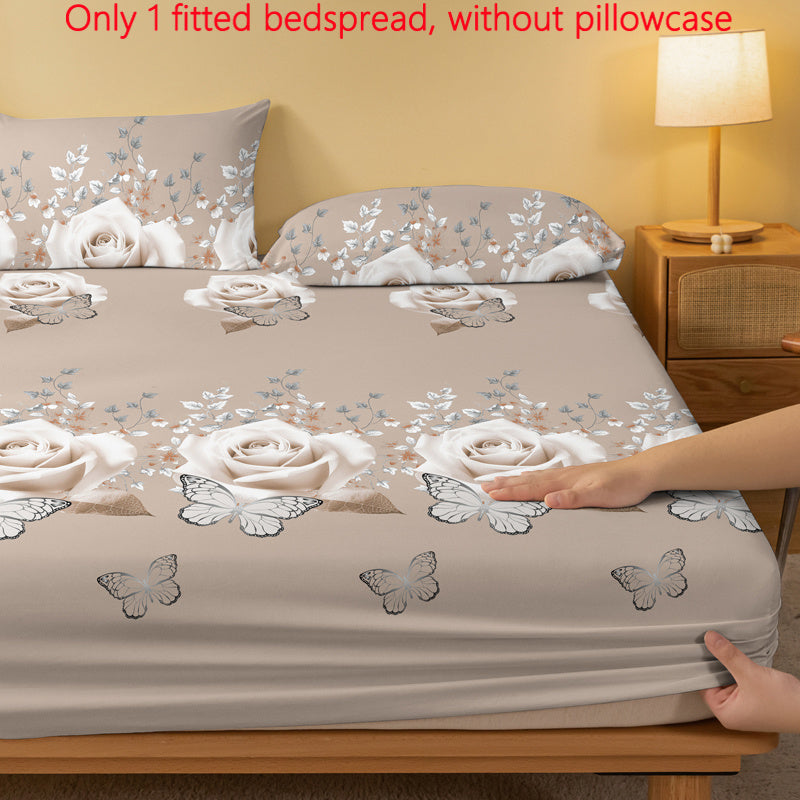 1pc Minimalist Modern Plant Floral Butterfly Golden Frame Rose Pattern Printed Brushed Bed Sheet, Printed Bedspread for Bedroom, Bedding (Excluding Pillowcases)