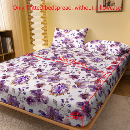 1pc Minimalist Modern Floral Print Brushed Fitted Sheet, Bedroom Printed Bedspread, Bedding Set (Pillowcases Not Included)