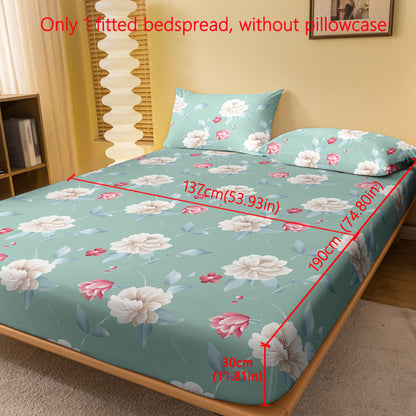1pc Minimalist Modern Floral Print Brushed Fitted Sheet, Bedroom Printed Bedspread, Bedding Set (Pillowcases Not Included)