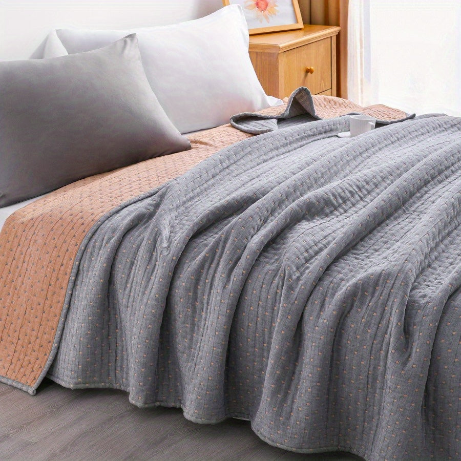 3 Layers Egyptian Cotton Muslin Bed Blanket, Breathable Yarn Dyed Quilt Perfect for Couch, Bed, Office and Travel, Perfect Lightweight Blanket for All Seasons