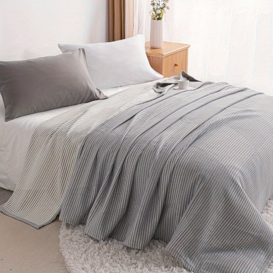 3 Layers Egyptian Cotton Muslin Bed Blanket, Breathable Yarn Dyed Quilt Perfect for Couch, Bed, Office and Travel, Perfect Lightweight Blanket for All Seasons