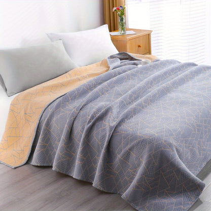 3 Layers Egyptian Cotton Muslin Bed Blanket, Breathable Yarn Dyed Quilt Perfect for Couch, Bed, Office and Travel, Perfect Lightweight Blanket for All Seasons
