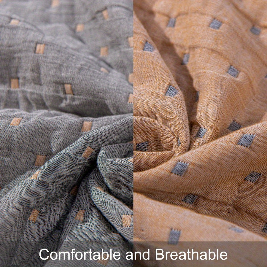 3 Layers Egyptian Cotton Muslin Bed Blanket, Breathable Yarn Dyed Quilt Perfect for Couch, Bed, Office and Travel, Perfect Lightweight Blanket for All Seasons