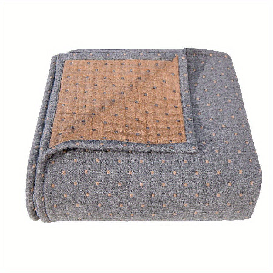 3 Layers Egyptian Cotton Muslin Bed Blanket, Breathable Yarn Dyed Quilt Perfect for Couch, Bed, Office and Travel, Perfect Lightweight Blanket for All Seasons