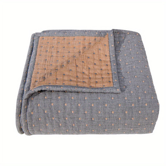 3 Layers Egyptian Cotton Muslin Bed Blanket, Breathable Yarn Dyed Quilt Perfect for Couch, Bed, Office and Travel, Perfect Lightweight Blanket for All Seasons
