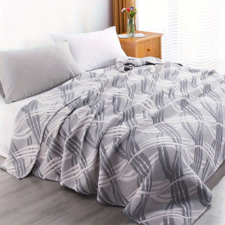 3 Layers Egyptian Cotton Muslin Bed Blanket, Breathable Yarn Dyed Quilt Perfect for Couch, Bed, Office and Travel, Perfect Lightweight Blanket for All Seasons