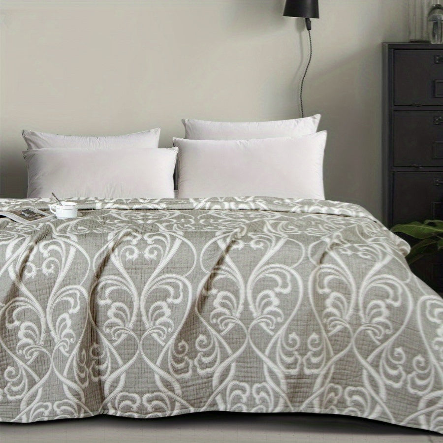 3 Layers Egyptian Cotton Muslin Bed Blanket, Breathable Yarn Dyed Quilt Perfect for Couch, Bed, Office and Travel, Perfect Lightweight Blanket for All Seasons