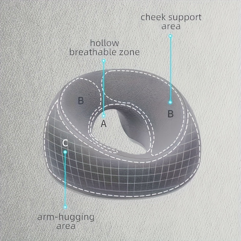 1pc Ergonomic Face Pillow with Memory Foam - Removable Washable Cover, Zipper Closure, Hollow Hole Design  - All-Season Comfort for Home, Spa & Sleep - Gray, Neck Support Pillow