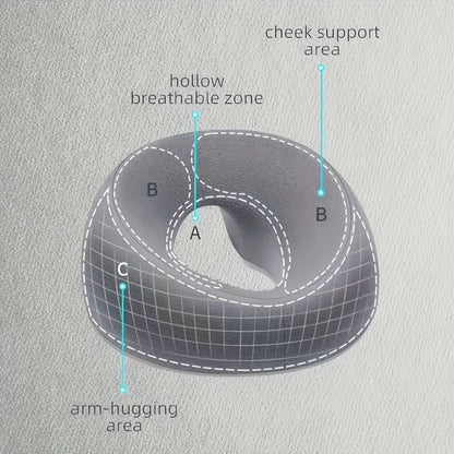 1pc Ergonomic Face Pillow with Memory Foam - Removable Washable Cover, Zipper Closure, Hollow Hole Design  - All-Season Comfort for Home, Spa & Sleep - Gray, Neck Support Pillow
