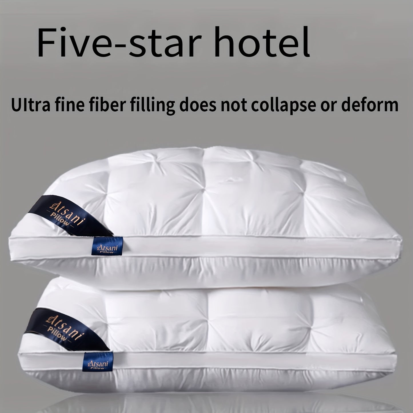 Luxury Fluffy Hotel Pillow, Deep Comfort, Soft And Pressure-Resistant, Cervical Pillowcase Washable Hypoallergenic with Zipper, Easy Care, Elegant Style, Multi-Use, All Seasons