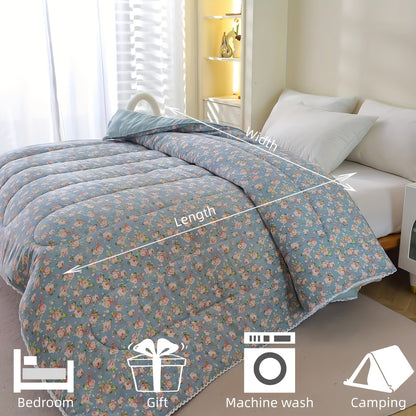 1pc of fashionable rose pattern, made of super soft washed and brushed fabric, suitable for use in all four seasons, in bedrooms and on balconies. It's a gift - a four-season quilt.