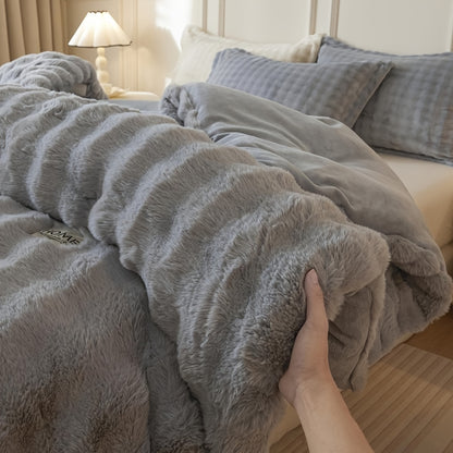 [Soft Winter Quilt] 1pc of Comfortable Winter Quilt, Meticulously Soft, Thickened, Warm Without Feeling Heavy, Relieves Stuffiness, Soft and Lightweight, Faux Rabbit Fur, Milk Velvet, Corn Fiber Quilt Insert. Suitable for Bedroom and Living Room Decoratio