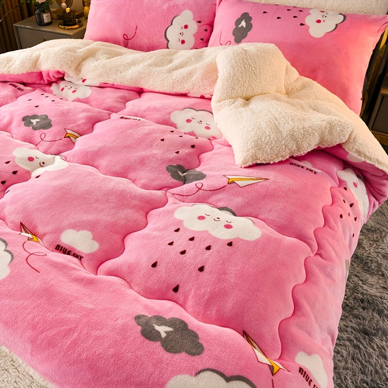 [Printed Milk Velvet Comforter] A Perfect Combination of 1pc Printed Milk Velvet And B Version Lamb Velvet - Warm - Comfortable - Skin-Friendly, a Very Good Comforter