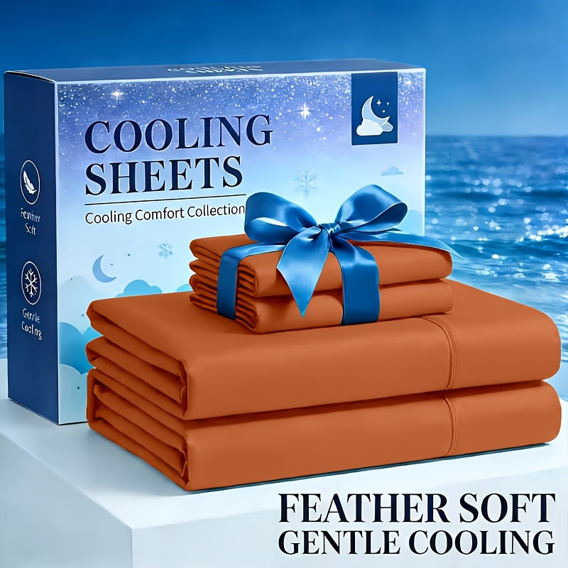 4pcs Cooling Bamboo Fiber Fitted Sheet Set, Children's 4000 TC Extra Deep Pocket 20-inch Sheet, Luxurious Soft Hotel-style Cooling Sheet Set, Suitable for People Who Are Sensitive to Heat, Wrinkle-resistant And Shrink-resistant, Includes Fitted