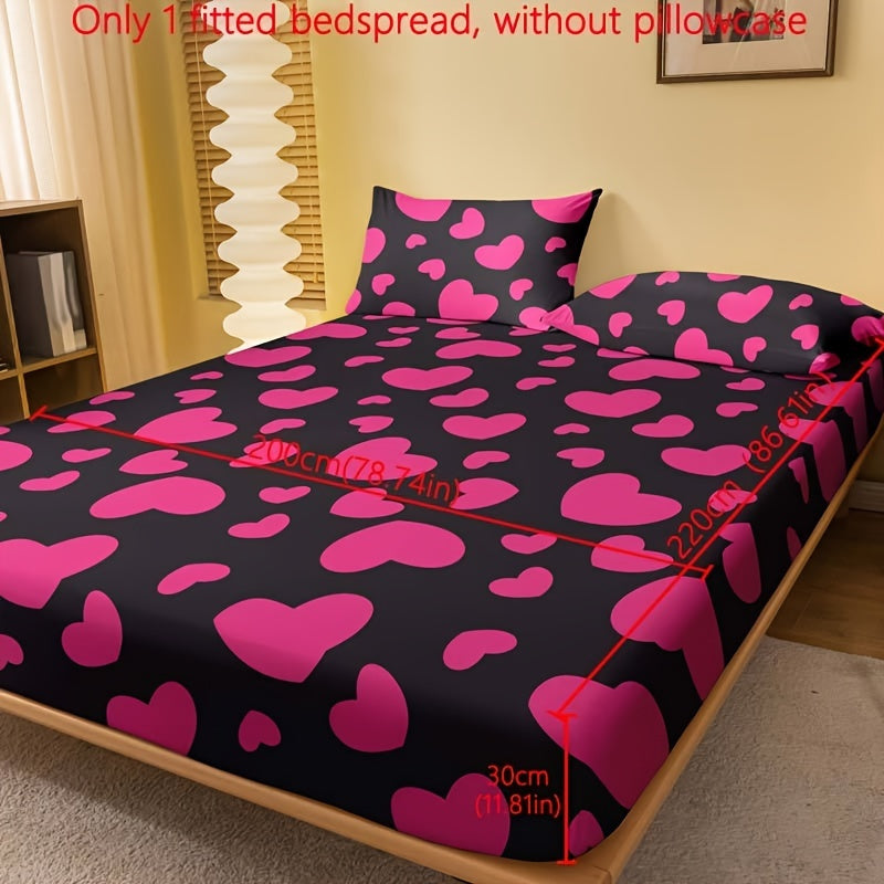 1pc Fitted Sheet, Red And White Heart Pattern Printed Bedding, Soft Comfortable Breathable Fitted Sheet for Bedroom, Guest Room, Fitted Bed Sheet Only