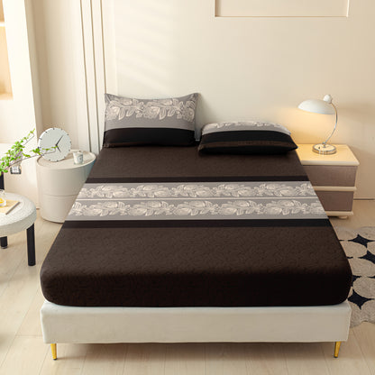 3pcs Navy  Luxury Jacquard Fitted Sheet Set: 2 Pillowcases, 1 Fitted Sheet, Twin Bed, Full Bed, Queen Size, King Size- Shrinkage and Fade - Soft Light Beige-friendly/ Easy to Care - Tight Fit Easily Fits into Mattress