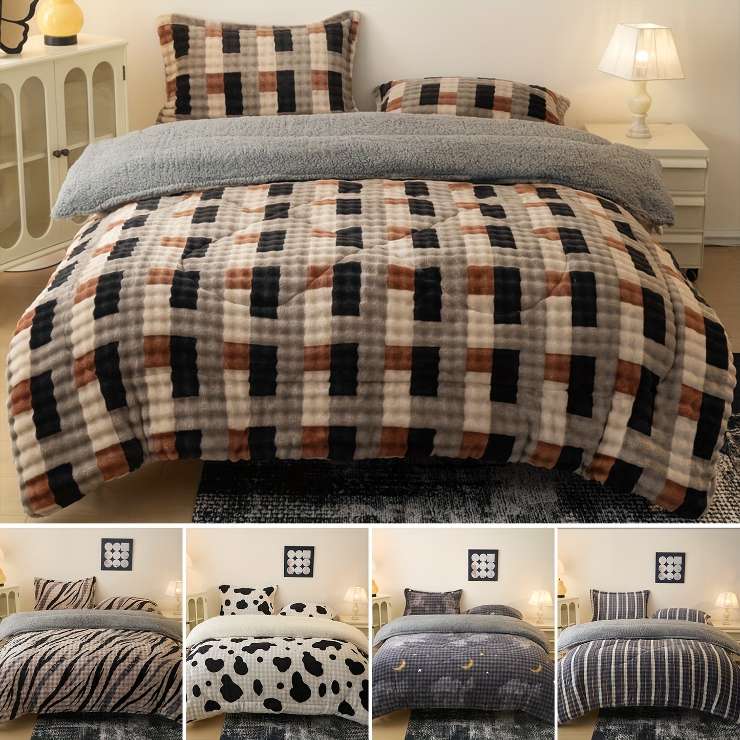 Extra-Thick Fleece Quilt Set- Bedding for Christmas Room Decor, Thickened Down Quilt Set, Comforter Sets Queen, Christmas Decorations for Home, Blankets