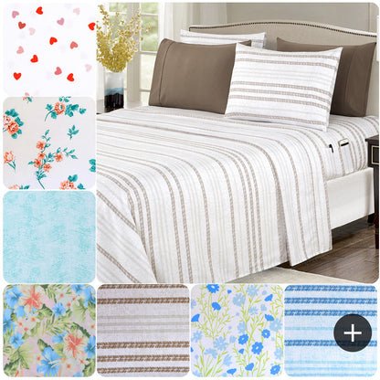 Elegant Comfort Luxury 4/6pcs Floral and Striped Sheet Set 16 inch deep pockets - Ultra Soft Machine Washable Luxury 6-Piece Bed Sheet Set - Fade and Wrinkle Resistant Premium Hotel Quality Twin/Full/Queen/King/Cal King Bedding Set- 6PC Sheets For Daily U
