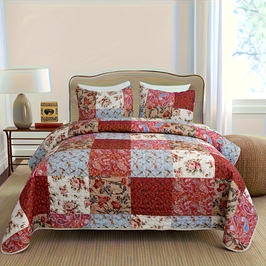 Quilt Set: Floral Print, Wrinkle-Free & Easy Care, Twin, Full, Queen, King, Oversized Lightweight Quilt And Bedspread, It Offers Dust-proof, Wear-resistant, Soft And Comfortable Properties, Bedding Decor. Machine Washable.