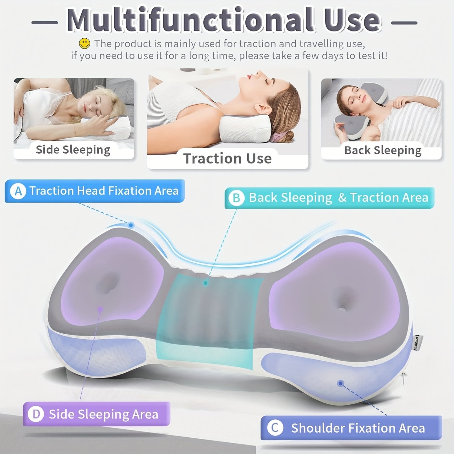 Neck Support Pillow, Cervical Traction Device, Snug Neck, Lumbar Support Pillow, Camping And Travel Pillow with Detachable Cooling Pillowcase, Mini Portable Bed, Multi-functional Pillow, Suitable for A Variety Of Sleeping Positions.