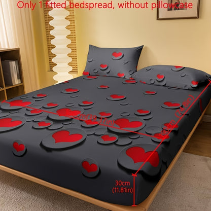 1pc Fitted Sheet, Red And White Heart Pattern Printed Bedding, Soft Comfortable Breathable Fitted Sheet for Bedroom, Guest Room, Fitted Bed Sheet Only