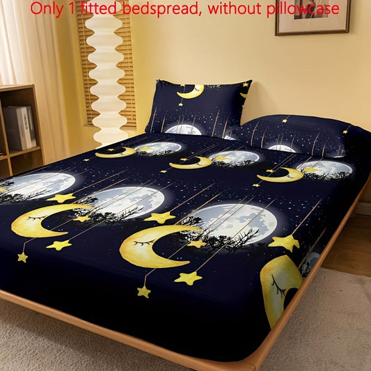 1 Printed Brushed Brushed Fitted Sheet, "Goodnight Stars and Moon" Printed Bedspread for the Bedroom, Bedding