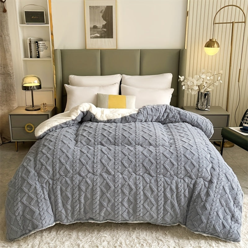 [Warm Plush Quilt] 1pc, Solid 3D Jacquard, Warm Taffeta Plush All-Season Quilt, Soft And Comfortable Skin-Friendly (Single Quilt, Pillowcase And Sheet Not Included) Machine Washable Suitable for Bedroom, Hotel Room And Other Bedding