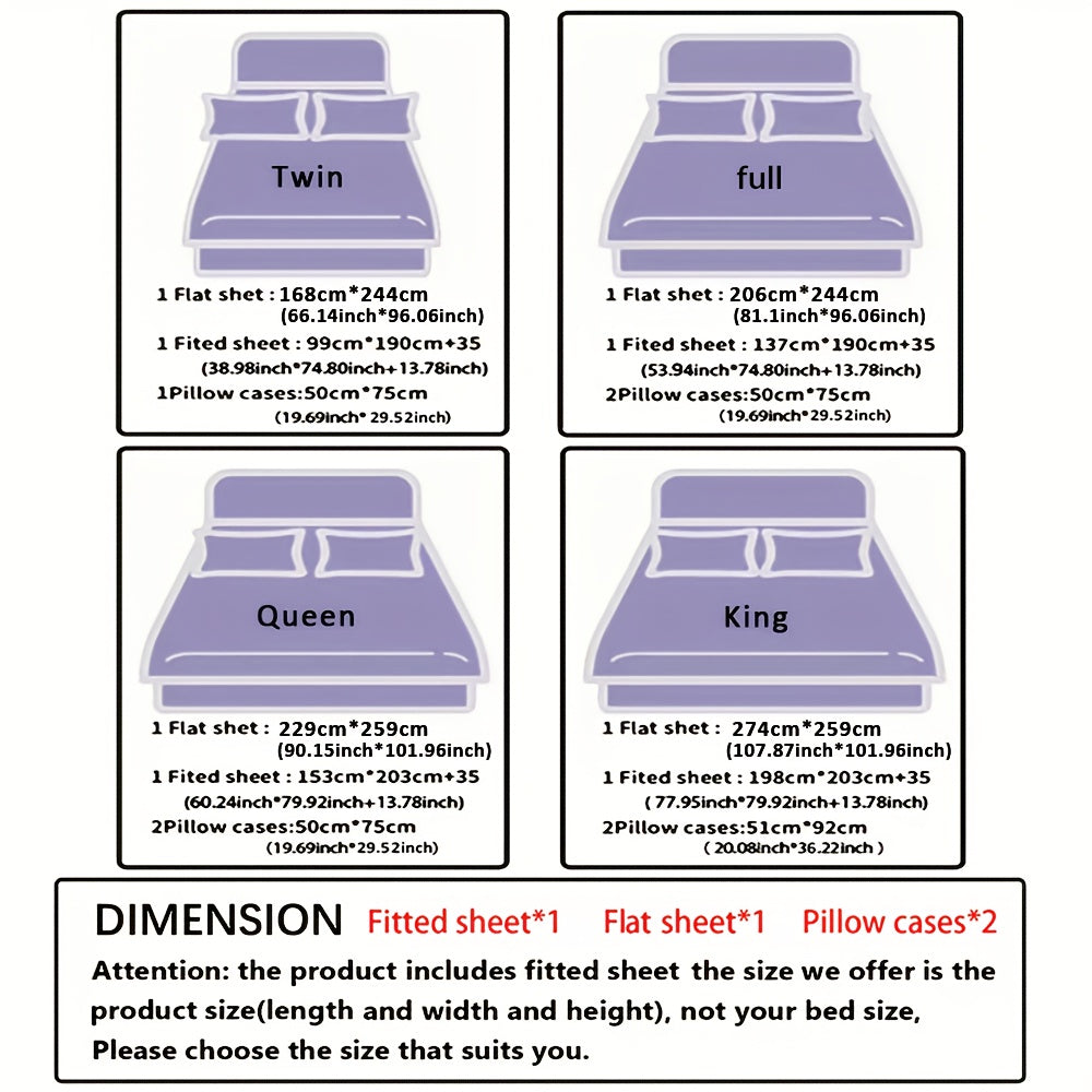 3pcs/ 4pcs Bamboo Cooling Bed Sheet Set -14"Deep Pocket, Exquisite Pinch Pleat, Shrink-Resistant, Fade-Resistant, Skin-Friendly Bedding with 1or2 Pillowcases, 1 Flat Sheet, 1 Fitted Sheet, Dorm Bedding for College, Cozy Comfort