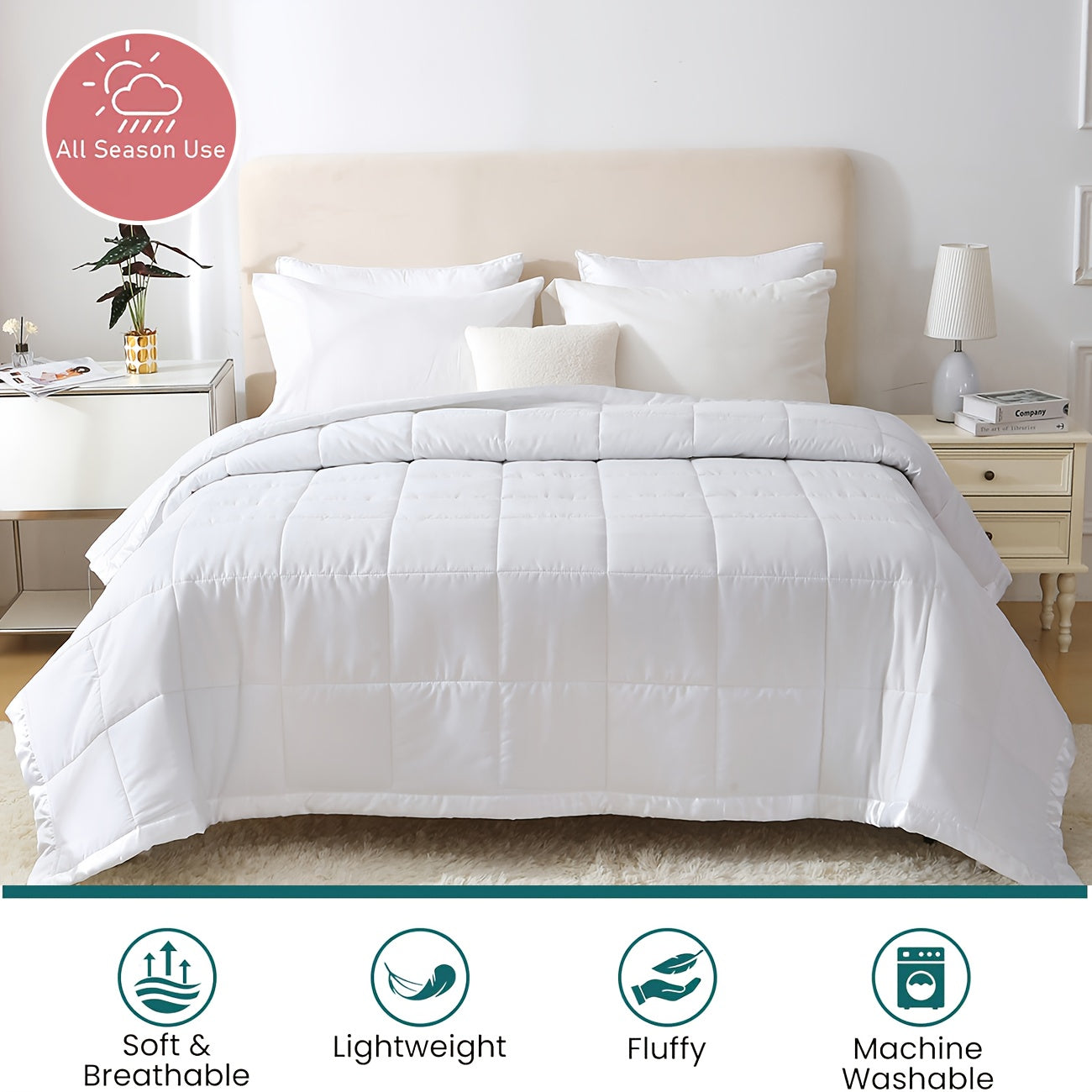 1 Ultra-Soft All-Season Quilt, Premium Fiber Filling, Lightweight Summer Blanket, Soft & Breathable, Machine Washable, Wrinkle-Free, Fade-Resistant, Shrink-Proof (No Pillowcase or Pillow Insert)