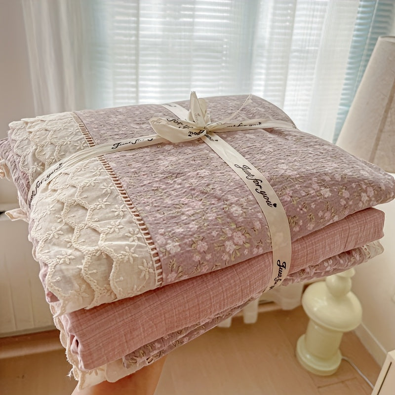 4pcss, Bedding 4pcs Set Includes 1pc Duvet Cover, 1pc Flat Sheet, 2pcs Pillowcases (Pillow Inserts And Duvet Inserts Not Included), Floral Fresh Style, Double Gauze Fabric, Skin-Friendly And Soft, Machine Washable, Breathable And Non-Stuffy