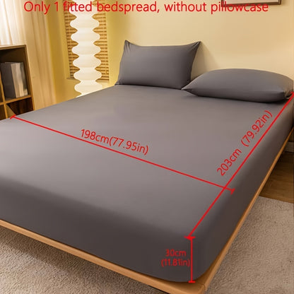 1pc Lake Blue Matte Fitted Sheet | Polyester Bed Cover for Bedroom, Machine Washable, Fabric