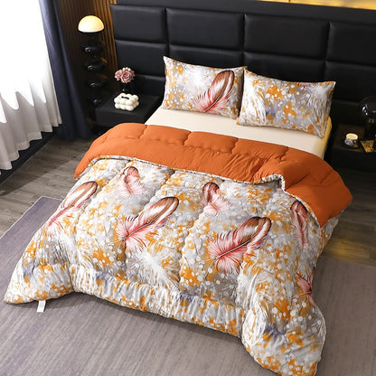 1pc Four-Season Quilt (Pillows Not Included), Orange-Themed with Harmonious Color Scheme, Warm and Artistic Style. Suitable for All Seasons. Polyester Fabric is Easy to Care, Synthetic Fiber is Durable, and the Filling is Fluffy and Soft. Available