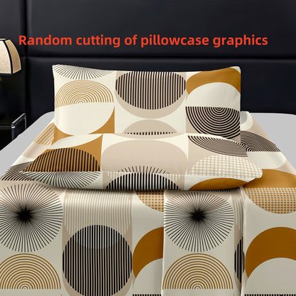 [Soft Comfortable] 3pcs Soft Comfortable Geometric Fitted Sheet Set | All-Season Mattress Protector, Fashionable Classic Deep Pocket Breathable Bedding Set, Bedroom Guest Room Decoration (1 Fitted Sheet + 2 Pillowcases, No Filler)