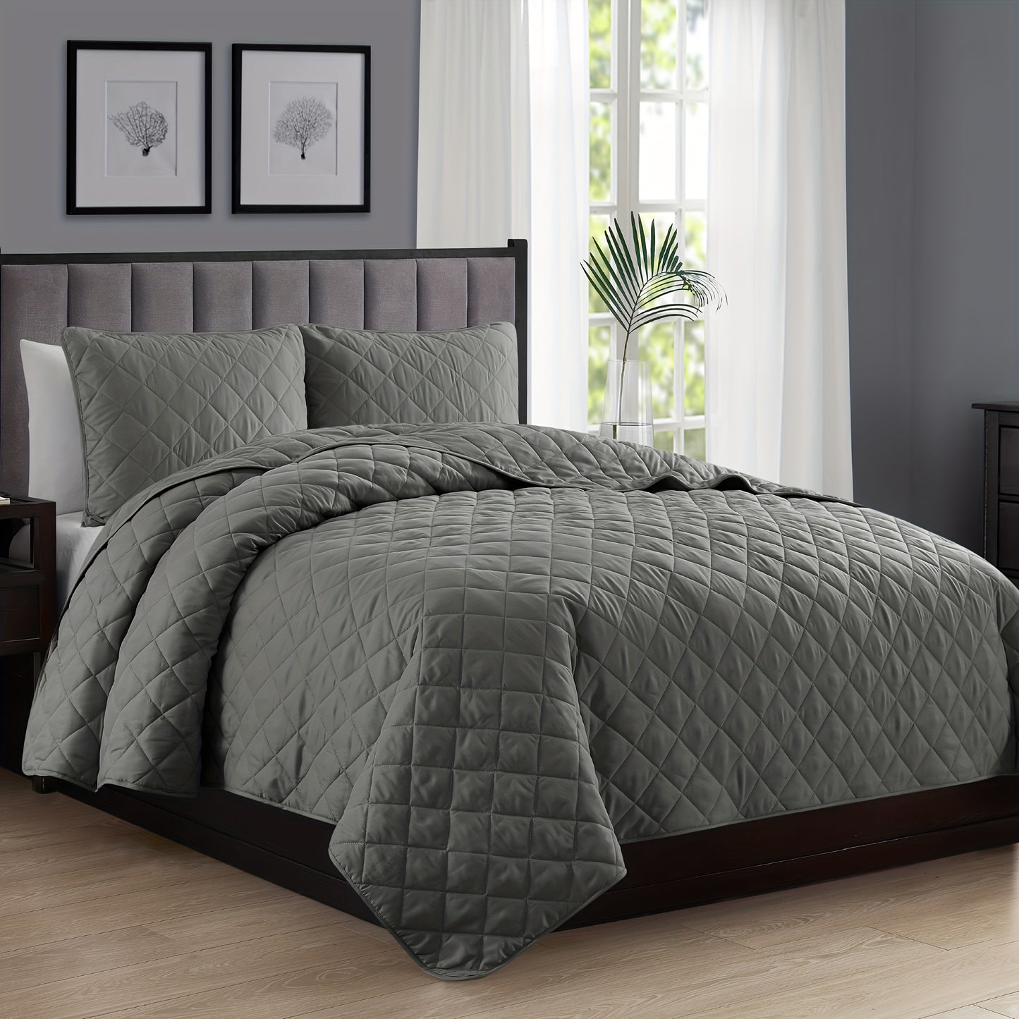 2/3pcs Diamond Quilt Set, All-season Bedding Set-Includes Quilt and Shams, Soft, Hypoallergenic, Breathable, Machine Washable, Wrinkle Free, Fade Resistant, Shrink Resistant