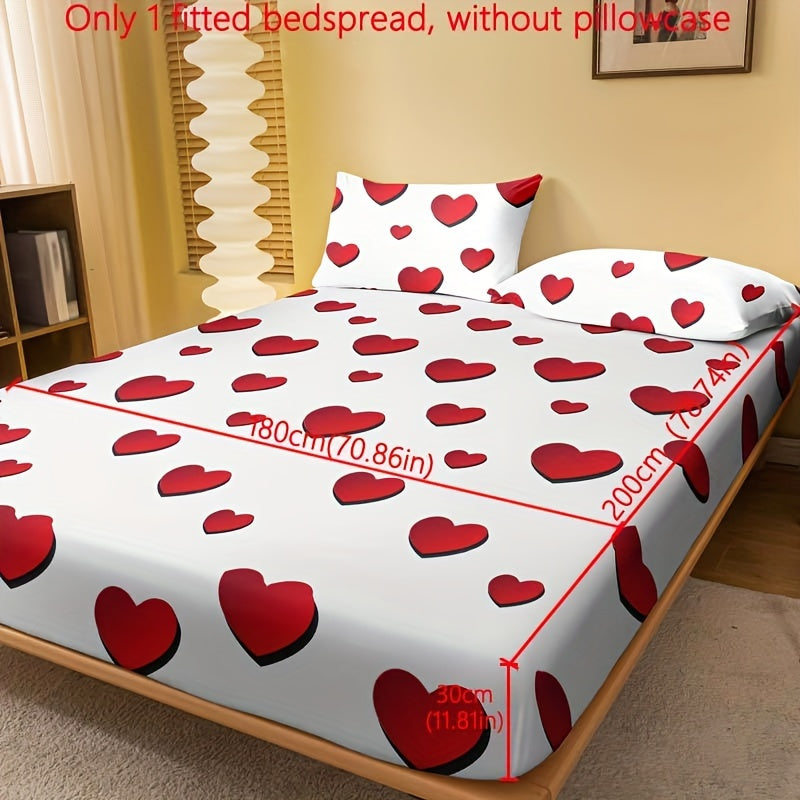 1pc Fitted Sheet, Red And White Heart Pattern Printed Bedding, Soft Comfortable Breathable Fitted Sheet for Bedroom, Guest Room, Fitted Bed Sheet Only