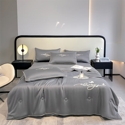 1pc Ultra Soft Summer Cool Quilt (1 Summer Quilt, Pillow Not Included) Luxury Ice Fiber Fabric Embroidered Comfortable Air Conditioner Quilt Multi-Functional Summer Cool Quilt Cool Thin Quilt Bedding