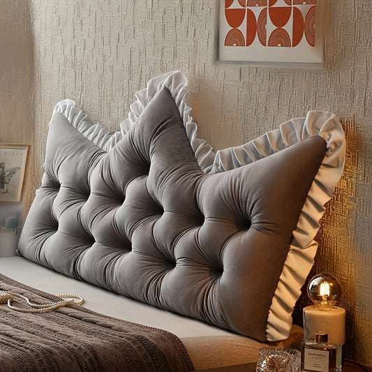 Large Vintage Tufted Backrest Cushion with Ruffle Trim - Soft Suitable for Sofa & Bed, Neutral Gray/Pearl Gray/Mica Gray/Pearl White/Emerald Green Pillow, Hand Washable -Filled Cushion for Home Decor,,