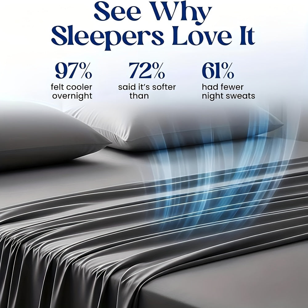 4pcs Cooling Bamboo Bed Sheet Set, Kids 4000 TC Extra Deep Pocket 20 Inch Bed Sheet, Luxury Soft Hotel & Cooling Sheet Set For Hot Sleepers, Wrinkle & Shrink Resistant, Fitted Sheet+Flat Sheet+Pillowcases, Twin/ Full/ Queen/ King, Best Summer Choice