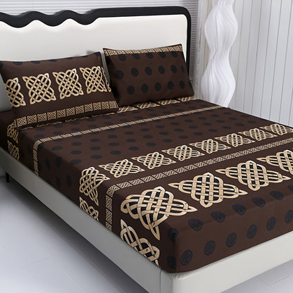 [Floral Hotel Bedroom Set] 3pcs Premium Brushed Fitted Sheet Set - Skin-Friendly/Comfortable/Geometric/Floral - Home/Hotel/Bedroom Use - Includes 1 Fitted Sheet + 2 Pillowcases - No Filling