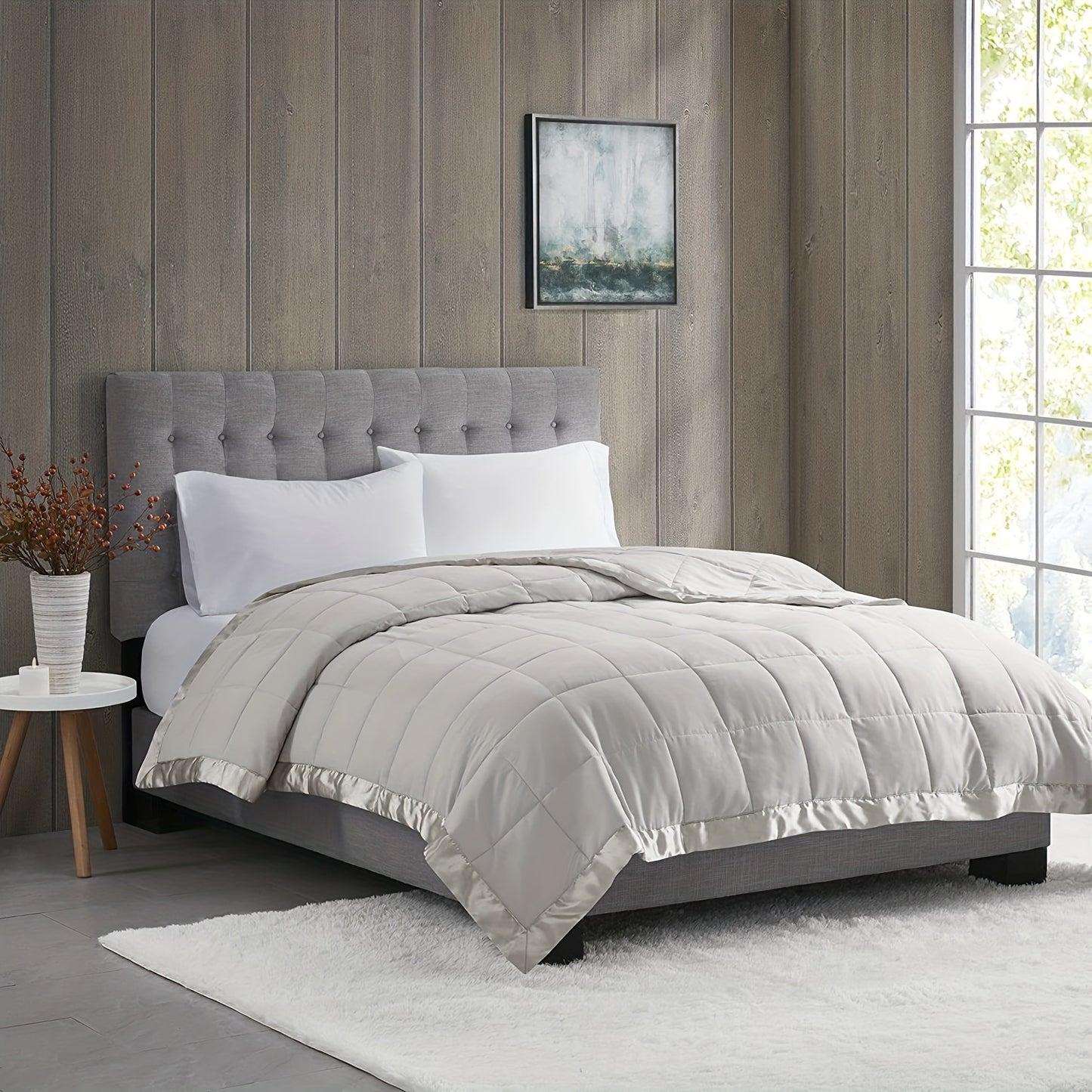 1pc Beyond Cloud Contemporary Lightweight Summer Blanket, Hypoallergenic Microfiber Cooling Quilted Comforter, All-Season Multipurpose Bedding, 59.06x78.74inch, with Satin Trim, Machine Washable, for Twin/Queen/King Size