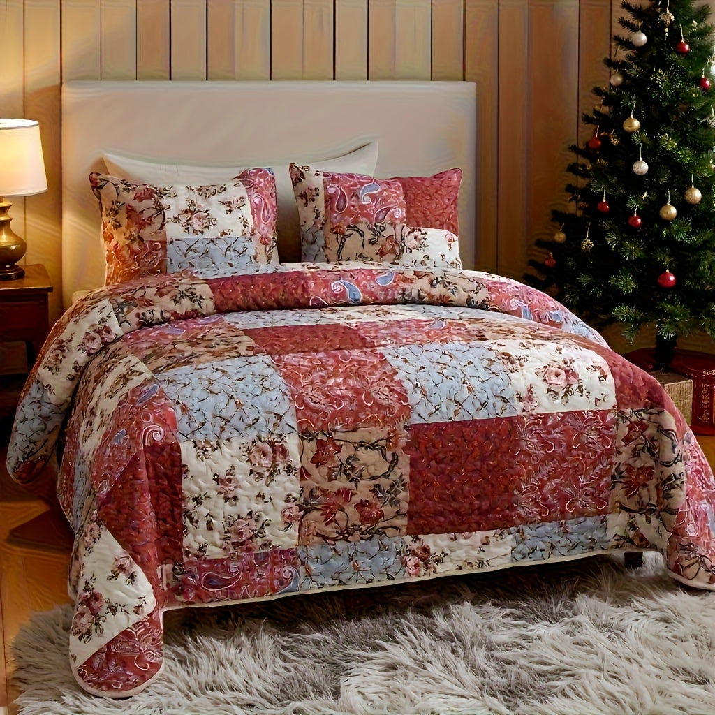 Quilt Set: Floral Print, Wrinkle-Free & Easy Care, Twin, Full, Queen, King, Oversized Lightweight Quilt And Bedspread, It Offers Dust-proof, Wear-resistant, Soft And Comfortable Properties, Bedding Decor. Machine Washable.