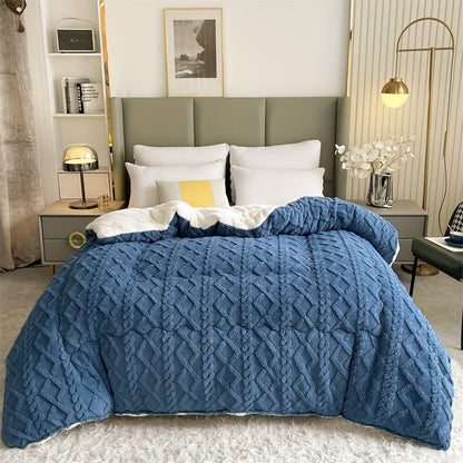 [Warm Plush Quilt] 1pc, Solid 3D Jacquard, Warm Taffeta Plush All-Season Quilt, Soft And Comfortable Skin-Friendly (Single Quilt, Pillowcase And Sheet Not Included) Machine Washable Suitable for Bedroom, Hotel Room And Other Bedding
