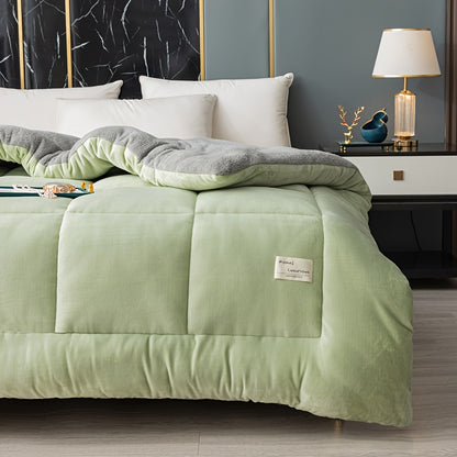 [Thickened Warm Quilt] 1pc of Thickened Warm Patchwork Quilt, Home Luxury Printed Lamb Fleece Autumn/winter Blanket, Fluffy Microfiber, All-season Extra-large Double Bed Quilt, Quilted Fiber Filling Bedding, Soft and Comfortable